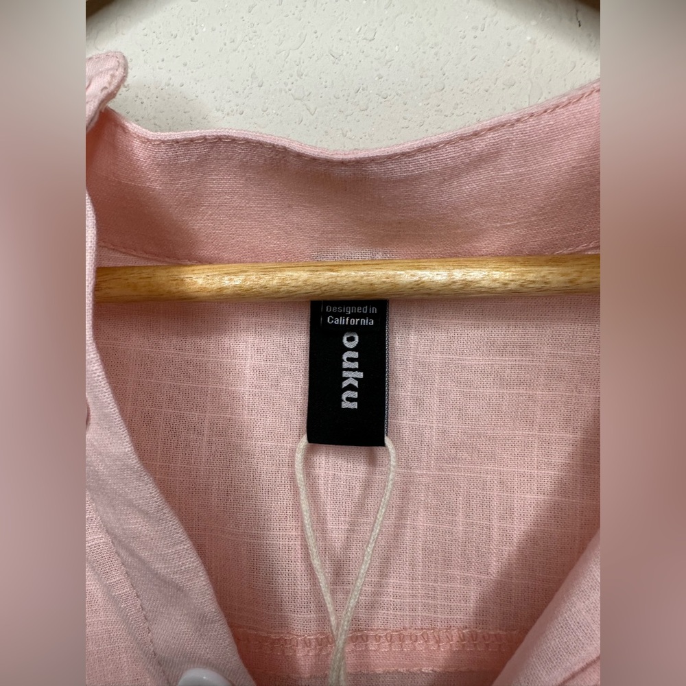 NWT Ouku Pink Cotton Linen Shirt Size XL - Picture 3 of 5